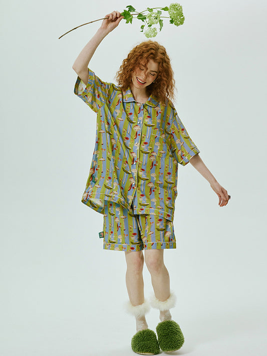 Olive Mushroom Satin Short Pajama