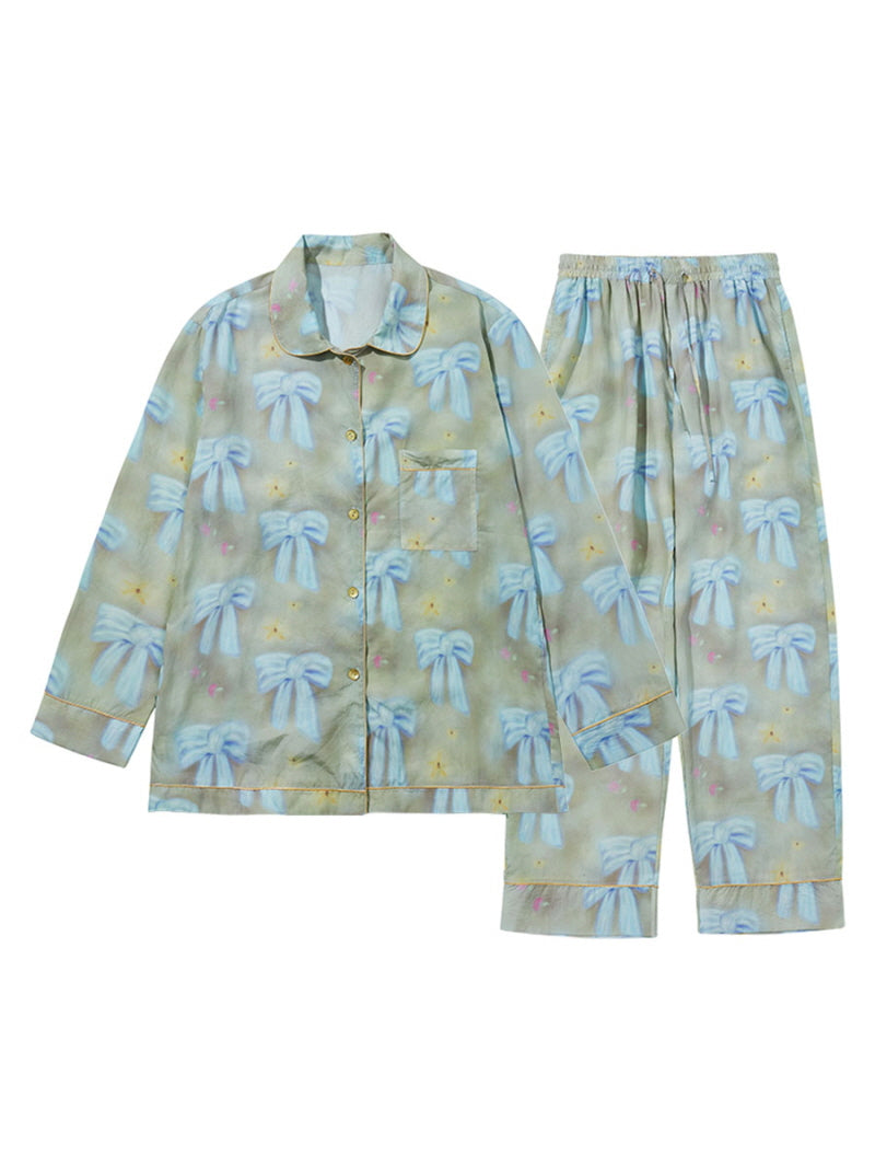 Dusty Olive Blue Ribbon Pajama