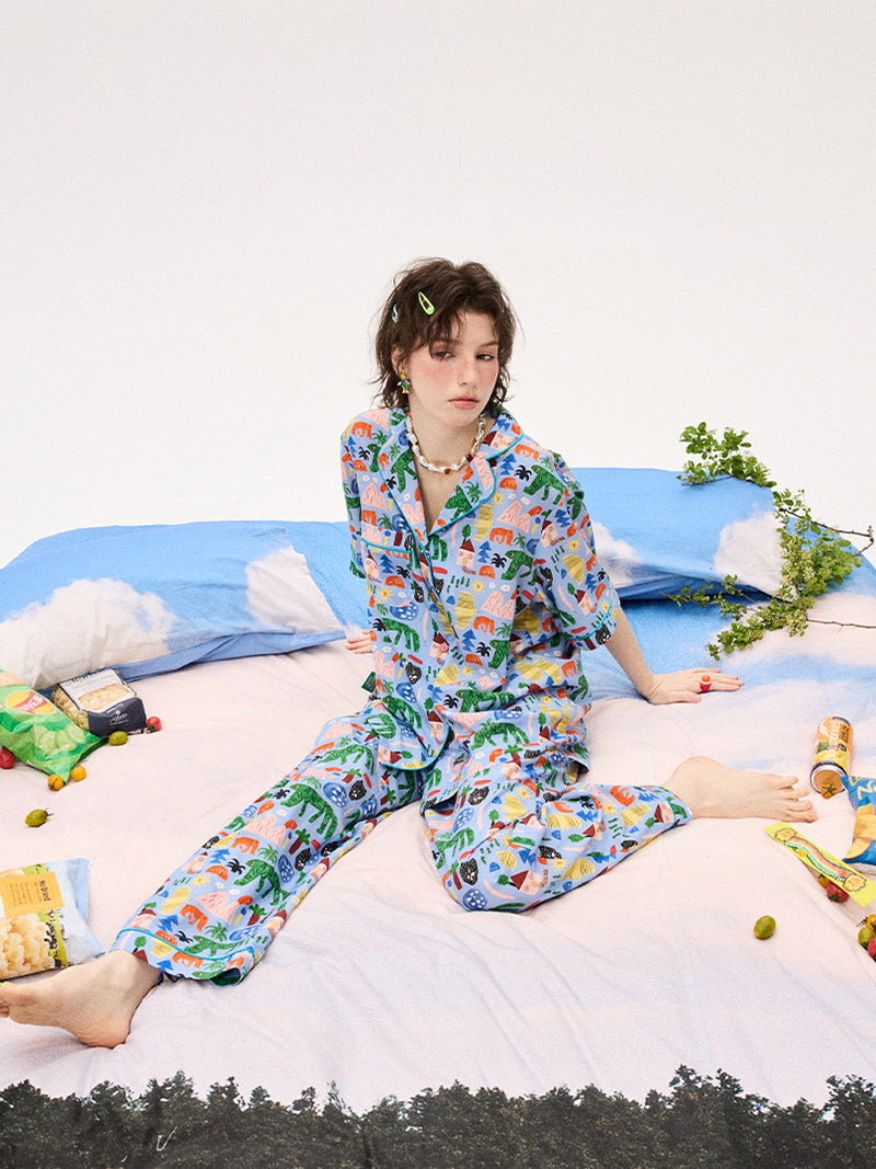 Sky Blue Jungle Print Pajama