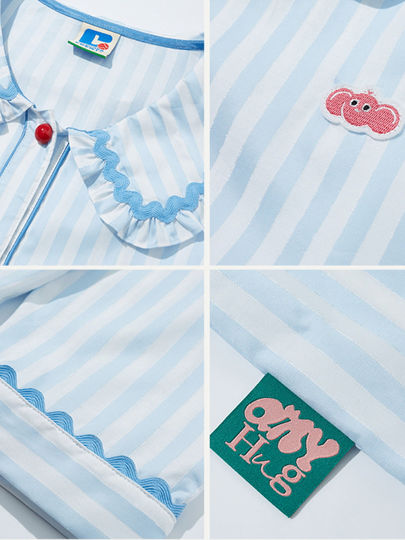 Light Blue Striped Pajama Set