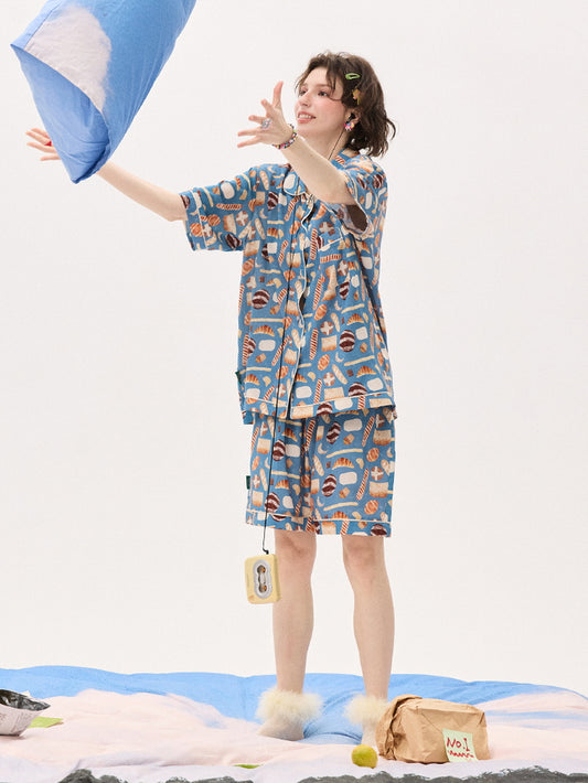 Blue Bread Print Pajama