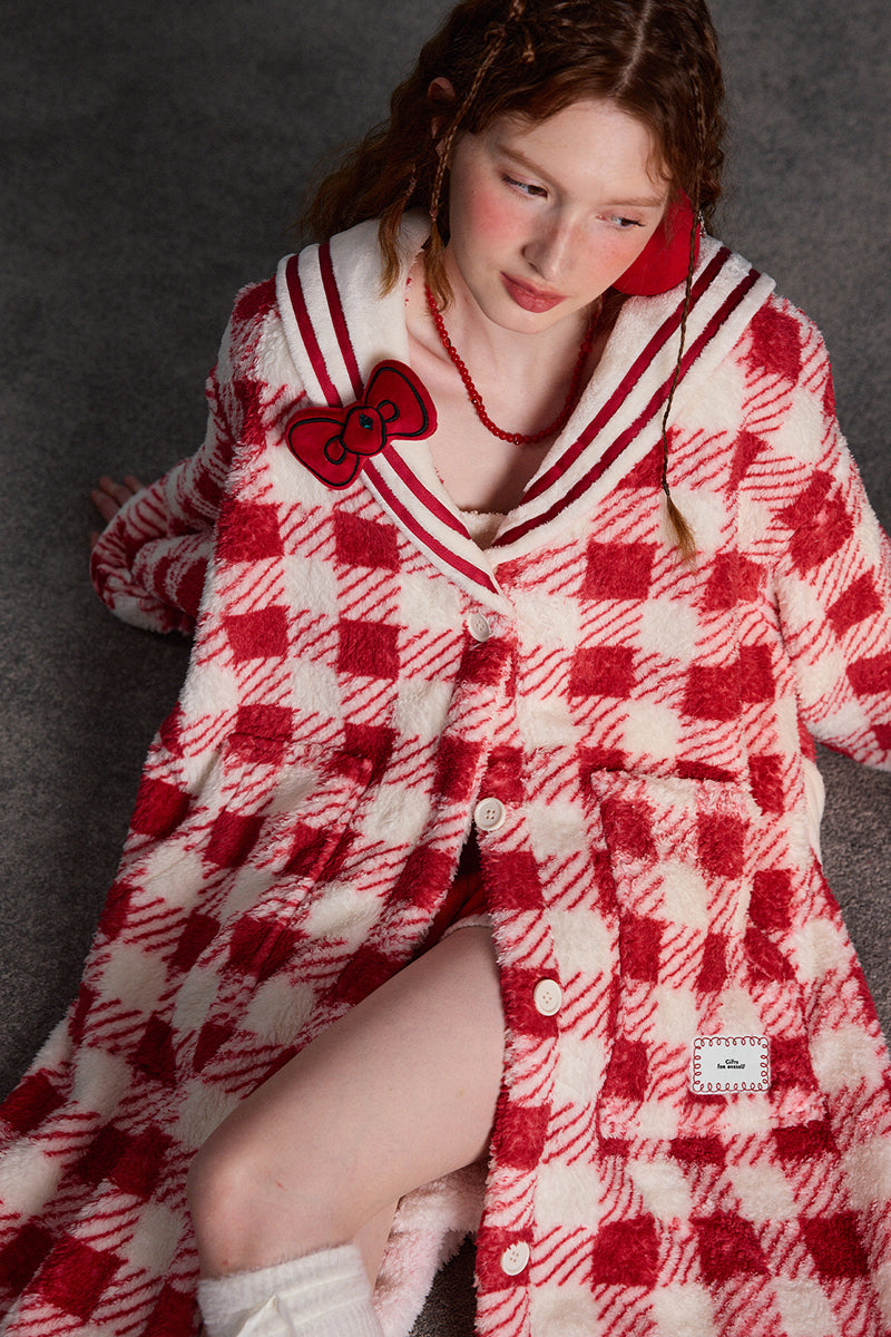 Cherry Check Teddy Robe