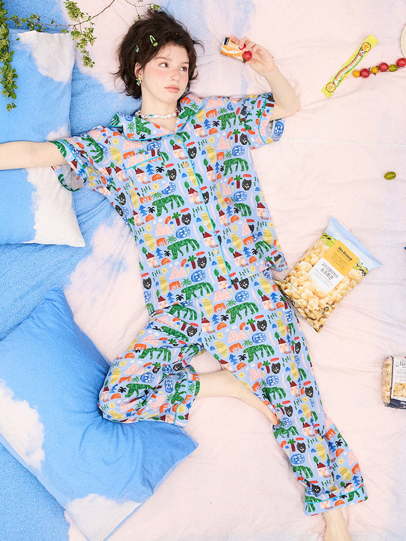 Sky Blue Jungle Print Pajama