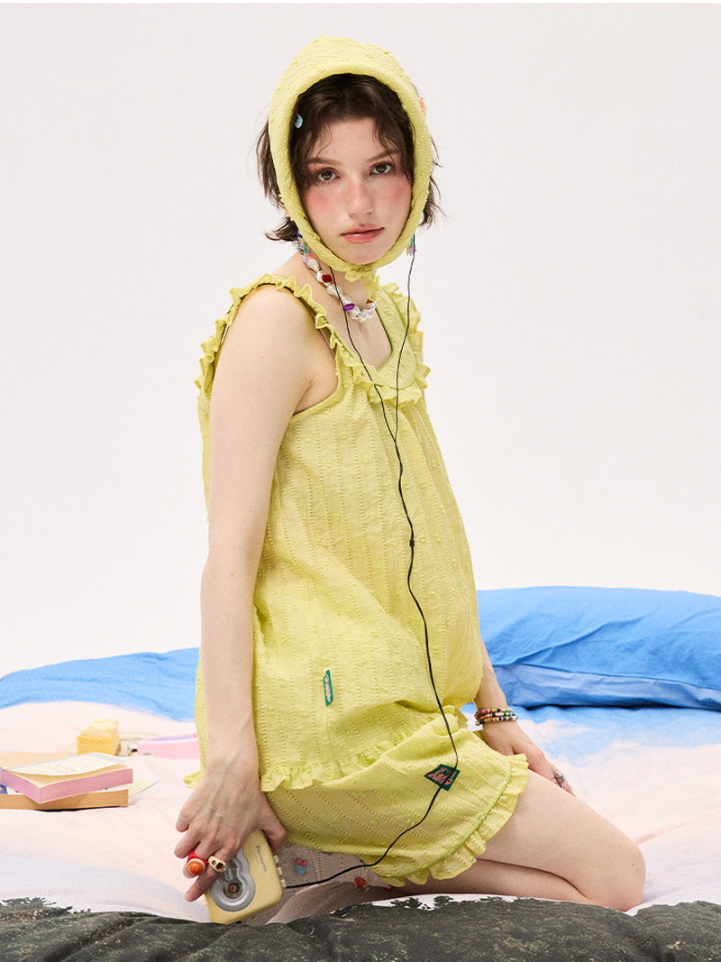 Lemon Glossy Jacquard Ruffle Pajama