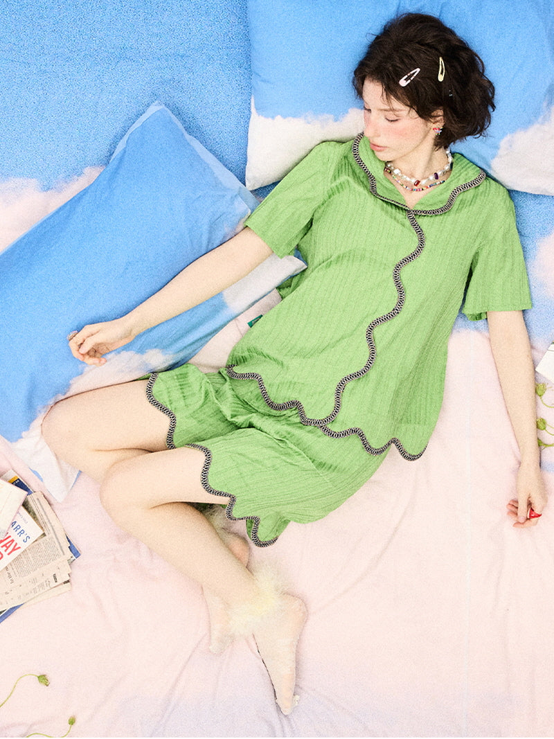 Green Wave Scallop Pajama