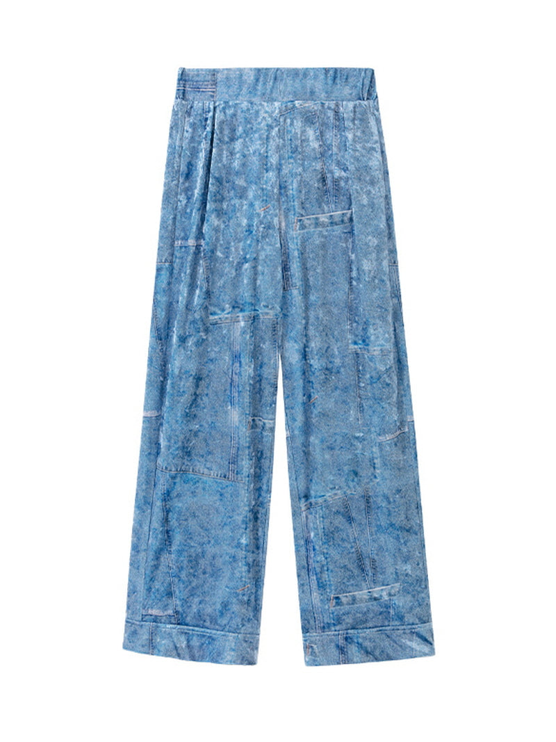 Denim Blue Textured Satin Pajama