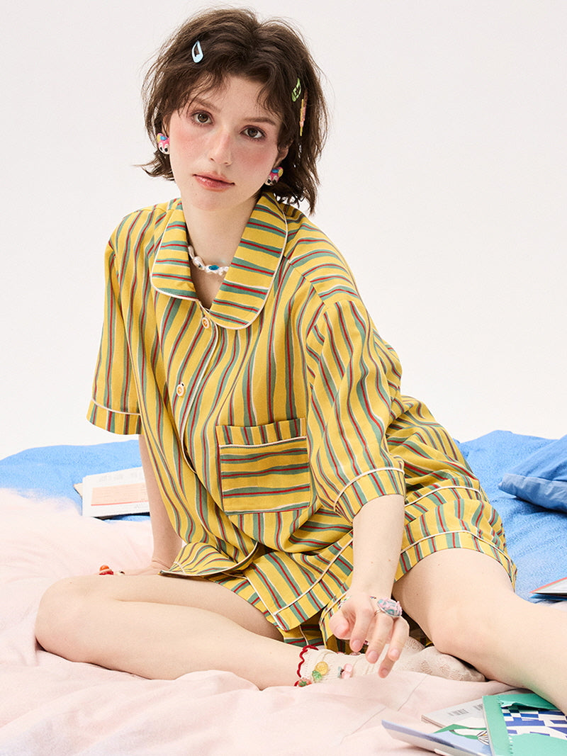 Yellow Multistripe Silk Pajama