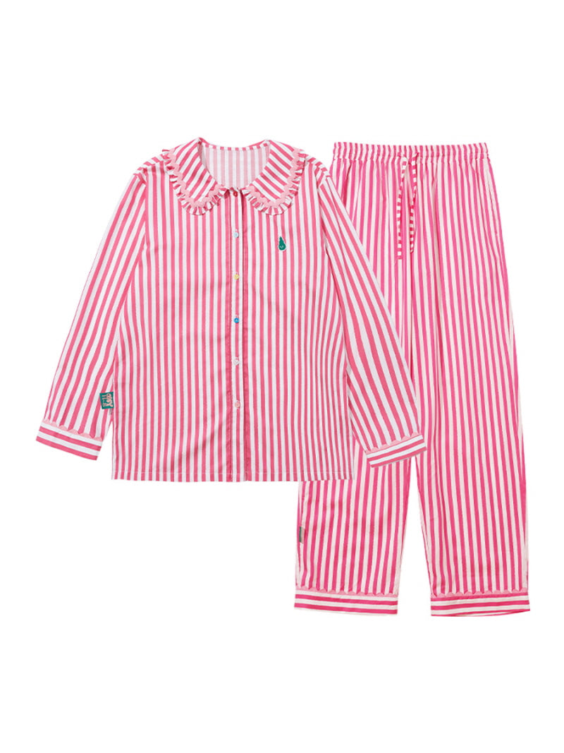 Pink Stripe Ruffle Collar Pajama