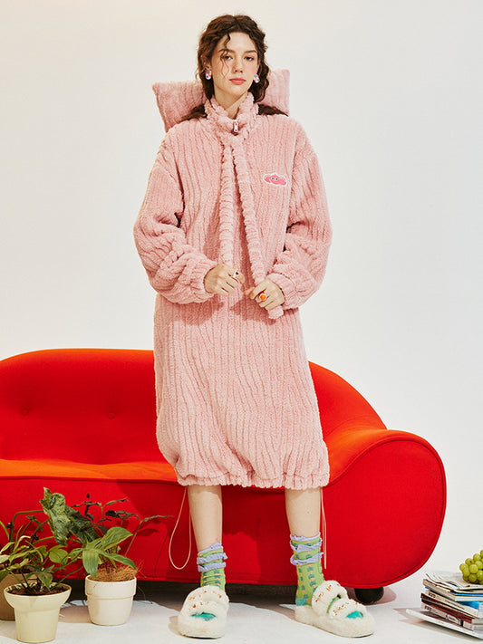 Pink Ribbon Fleece Zip-Up Nightgown