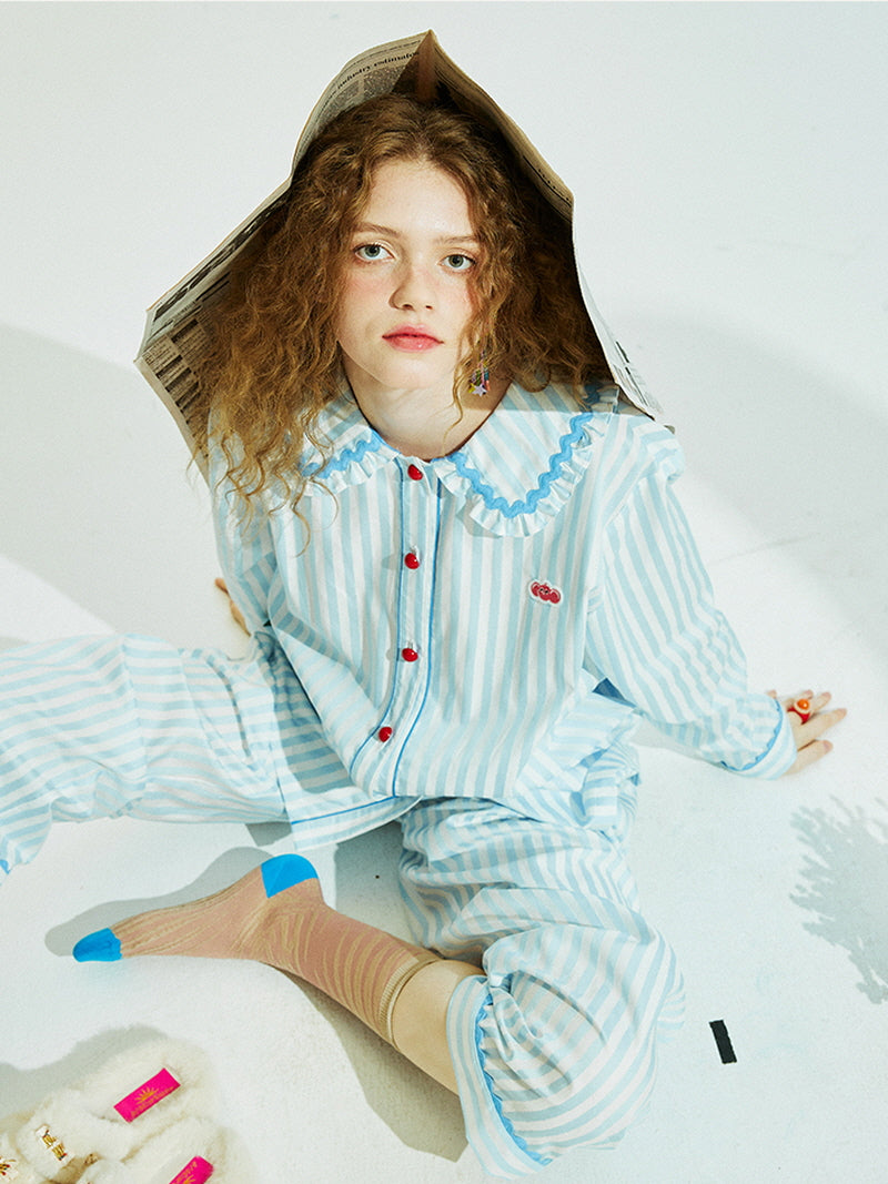 Light Blue Striped Pajama Set