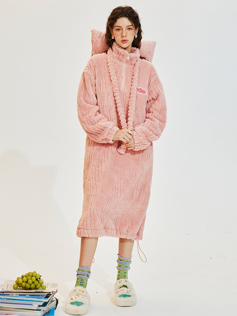 Pink Ribbon Fleece Zip-Up Nightgown