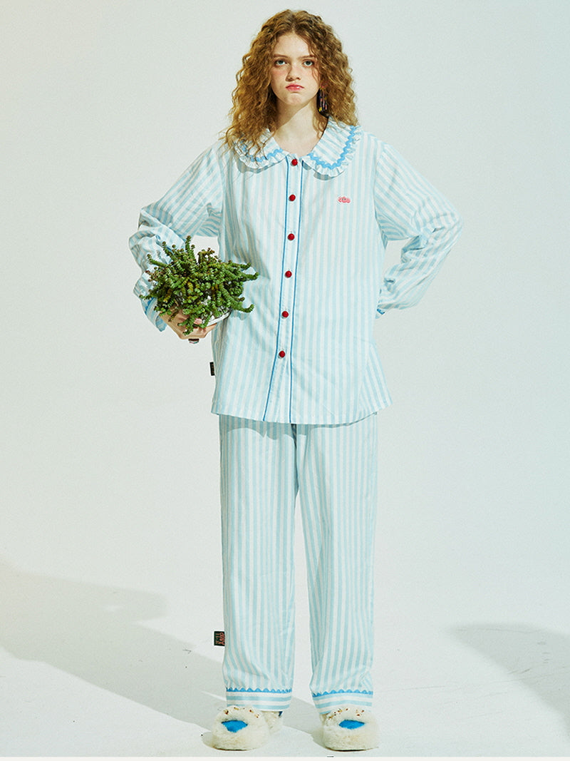 Light Blue Striped Pajama Set