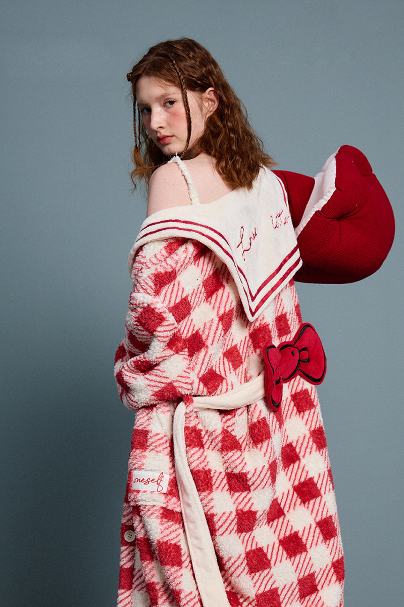 Cherry Check Teddy Robe