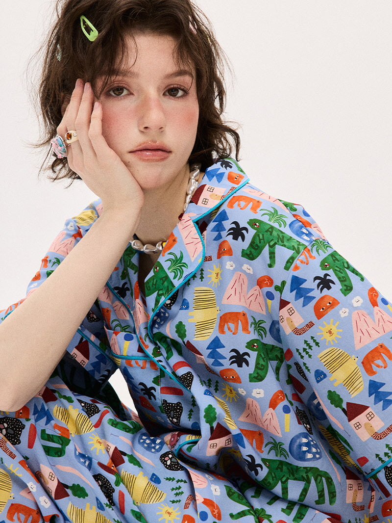 Sky Blue Jungle Print Pajama