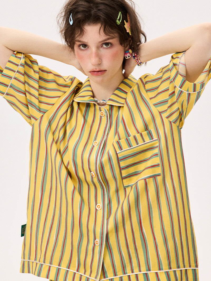 Yellow Multistripe Silk Pajama