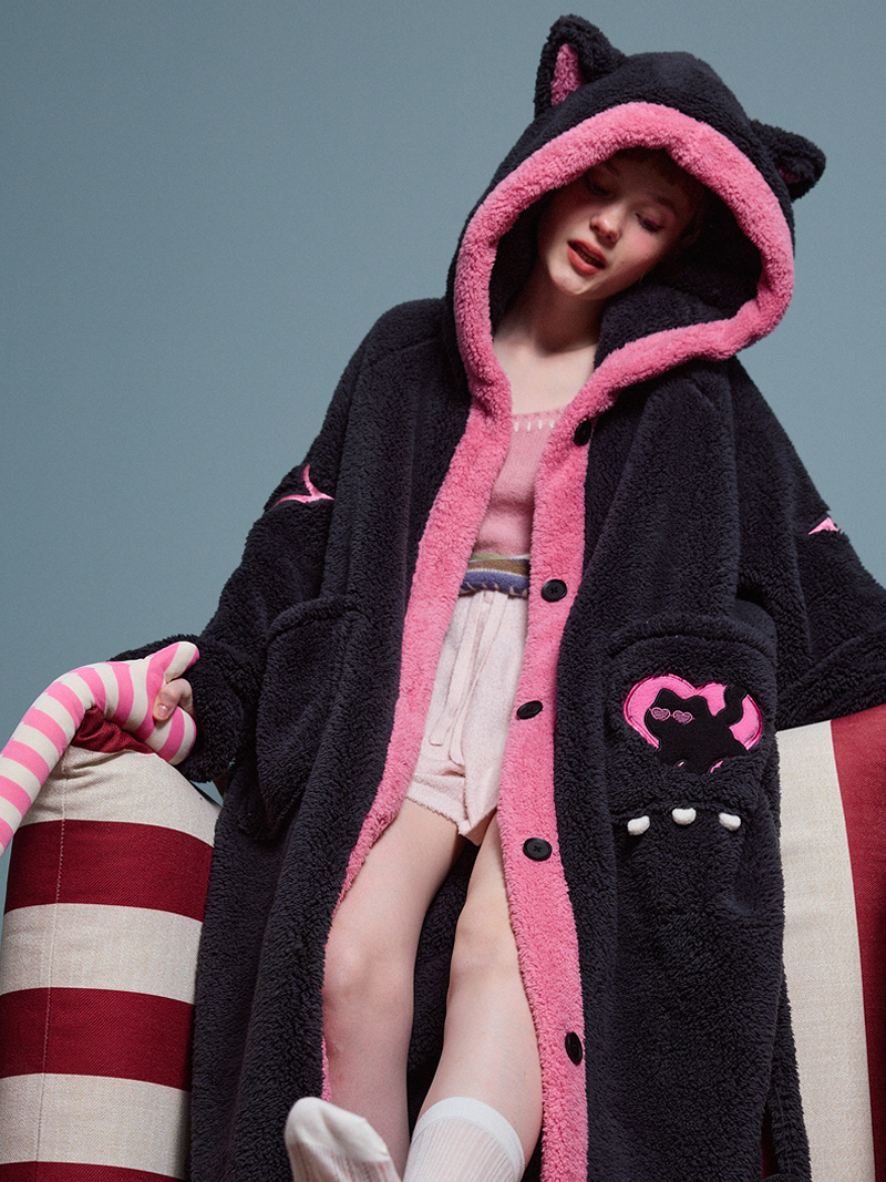 Midnight Cat Hoodie Robe
