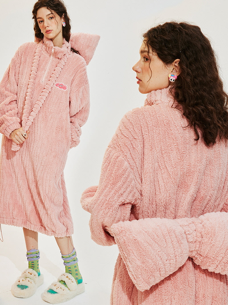 Pink Ribbon Fleece Zip-Up Nightgown