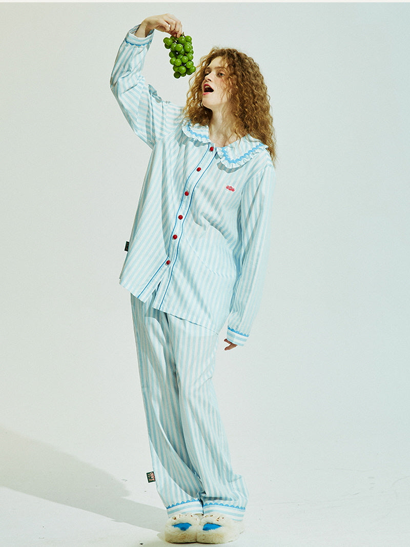 Light Blue Striped Pajama Set