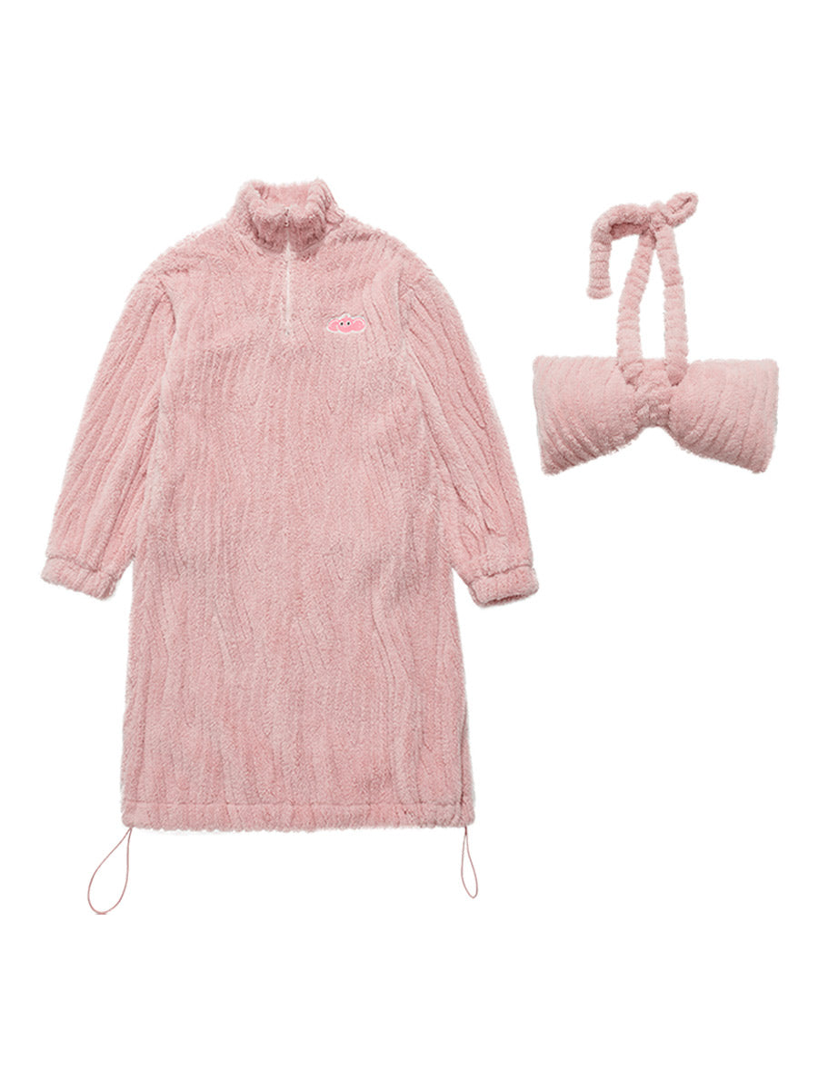 Pink Ribbon Fleece Zip-Up Nightgown